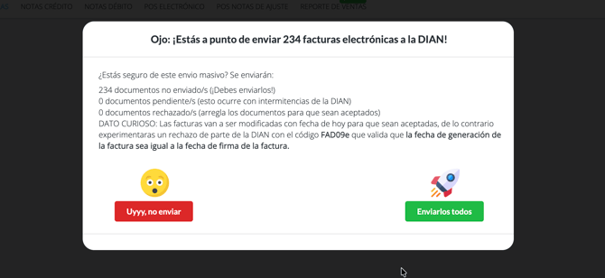 Banner confirmación envio masivo DIAN