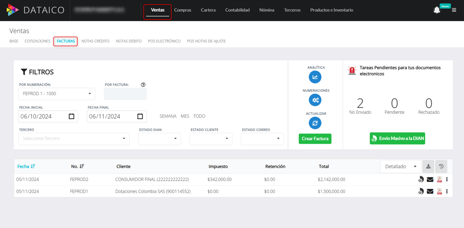 Descargar Facturas en Formato Excel o CSV.